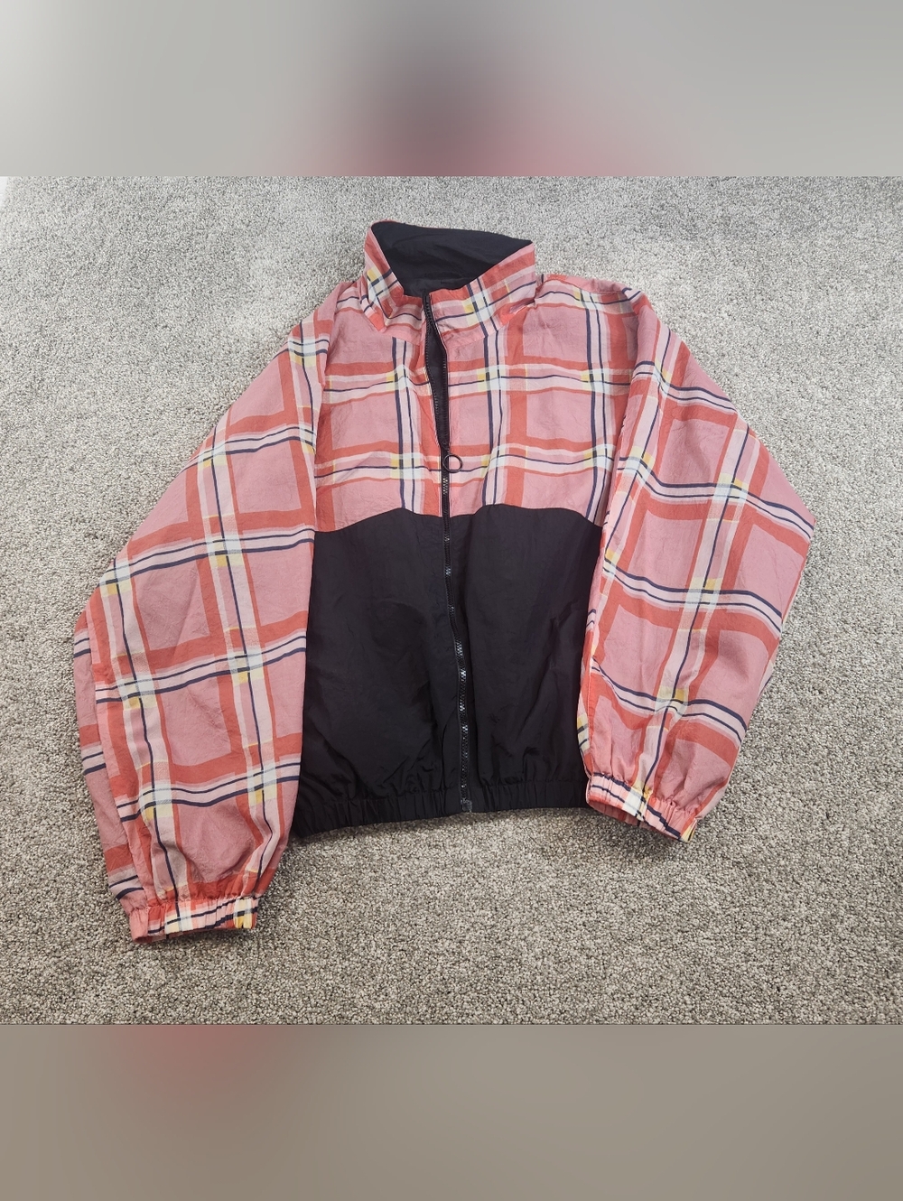 Topshop Plaid Windbreaker Jacket Zip Front Colorblock Women’s Size 12